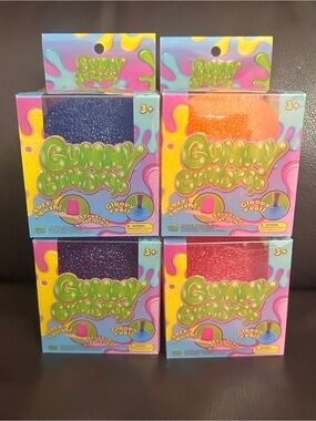 VIRAL Gummy Gumdrops Squishy Fidget Toys Set of 4: Blue, Purple, Pink Orange NEW